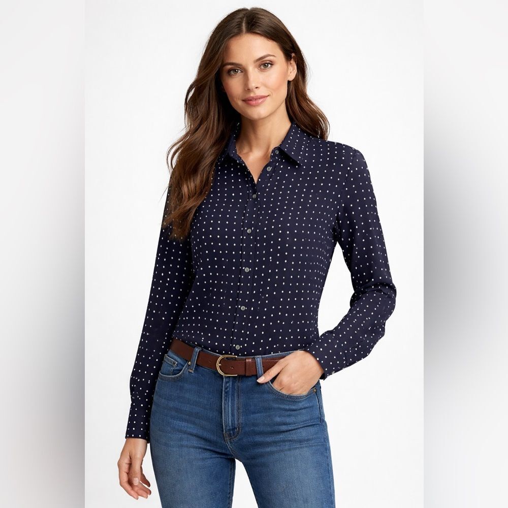 Banana Republic button down Blue White Polka Dot career  NWT Size 00